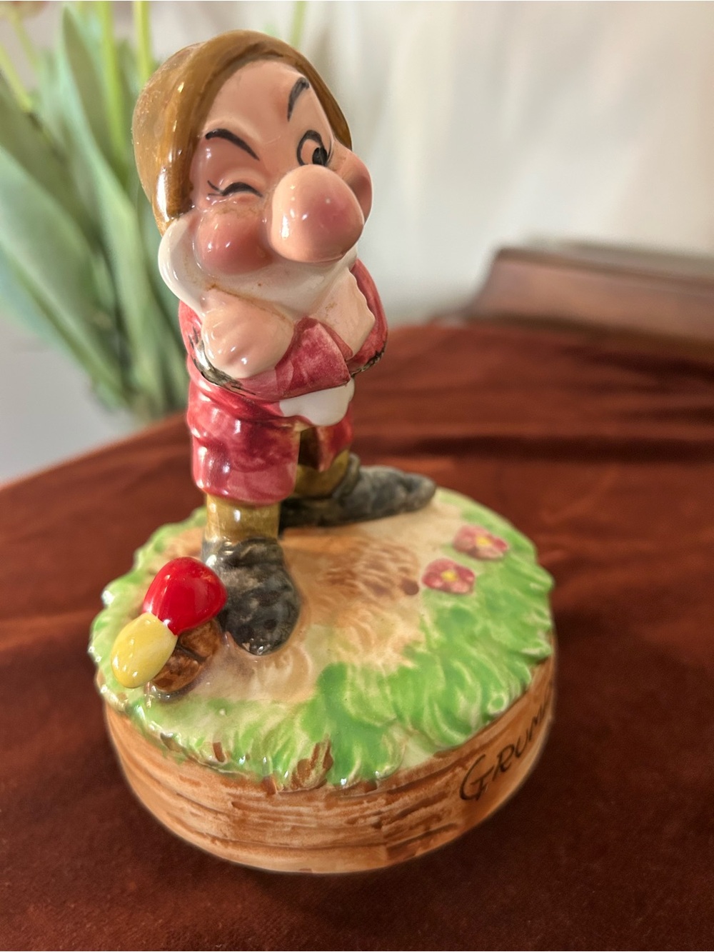 Vintage Disney Grumpy Ceramic Schmid Music Box Hand Painted Snow White